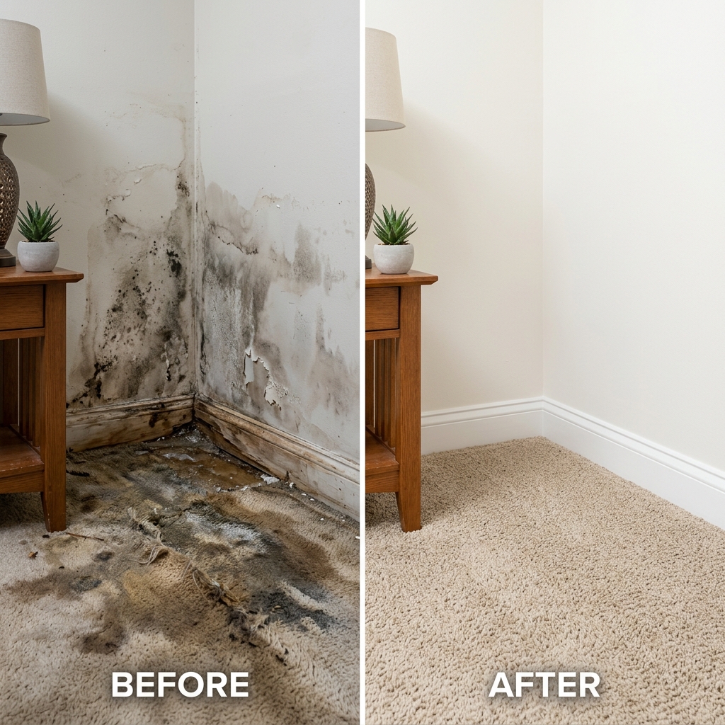 Before and after water damage restoration in Coppell