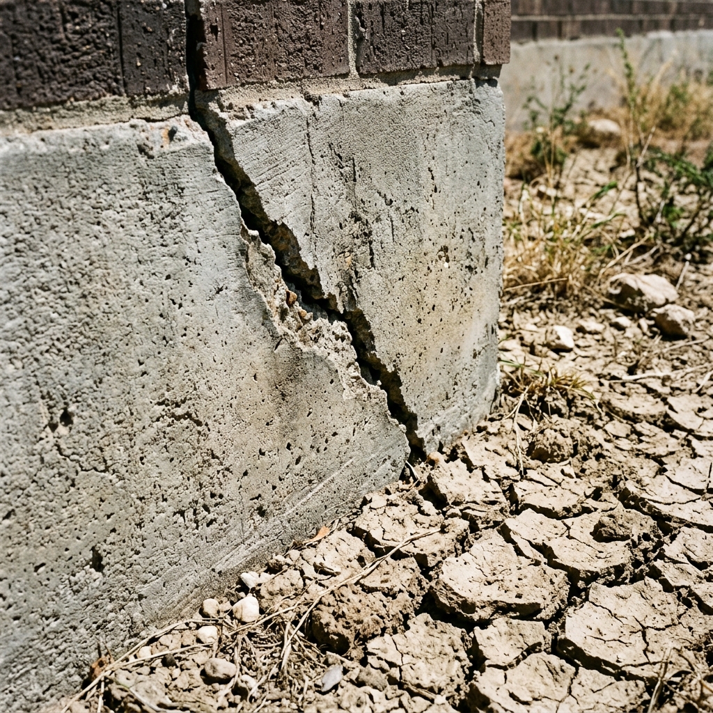 A slab foundation crack from clay soil movement, illustrated in Coppell