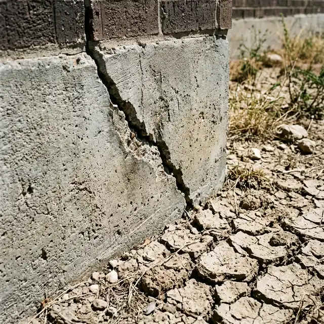 A slab foundation crack from clay soil movement, illustrated in Coppell