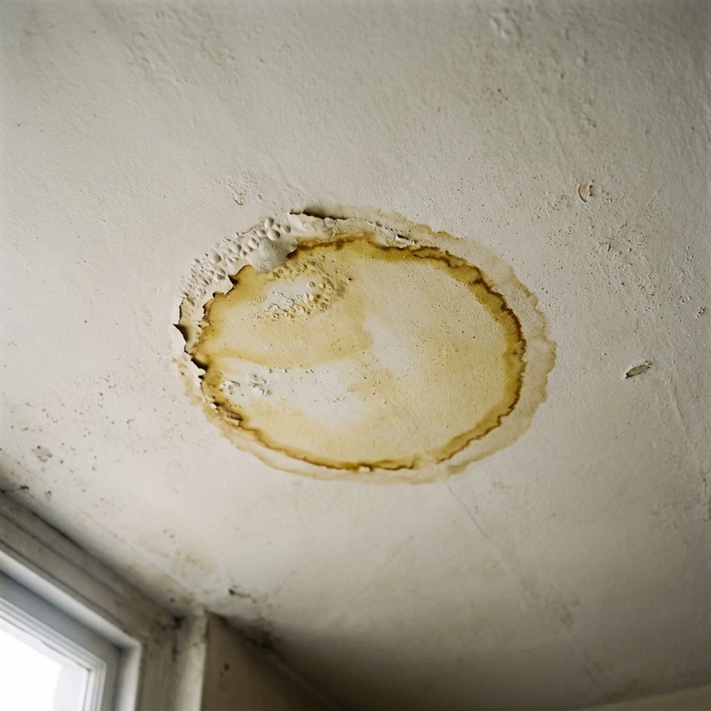 A ceiling water stain indicating hidden water damage in Coppell