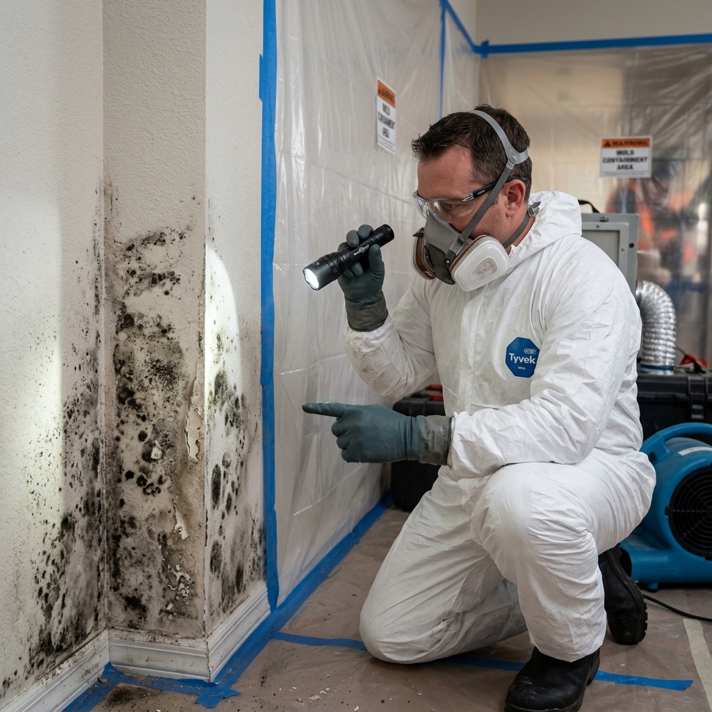 IICRC-certified technician performing mold remediation in Coppell